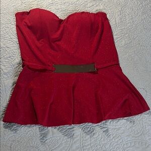 Red Strapless Peplum Top